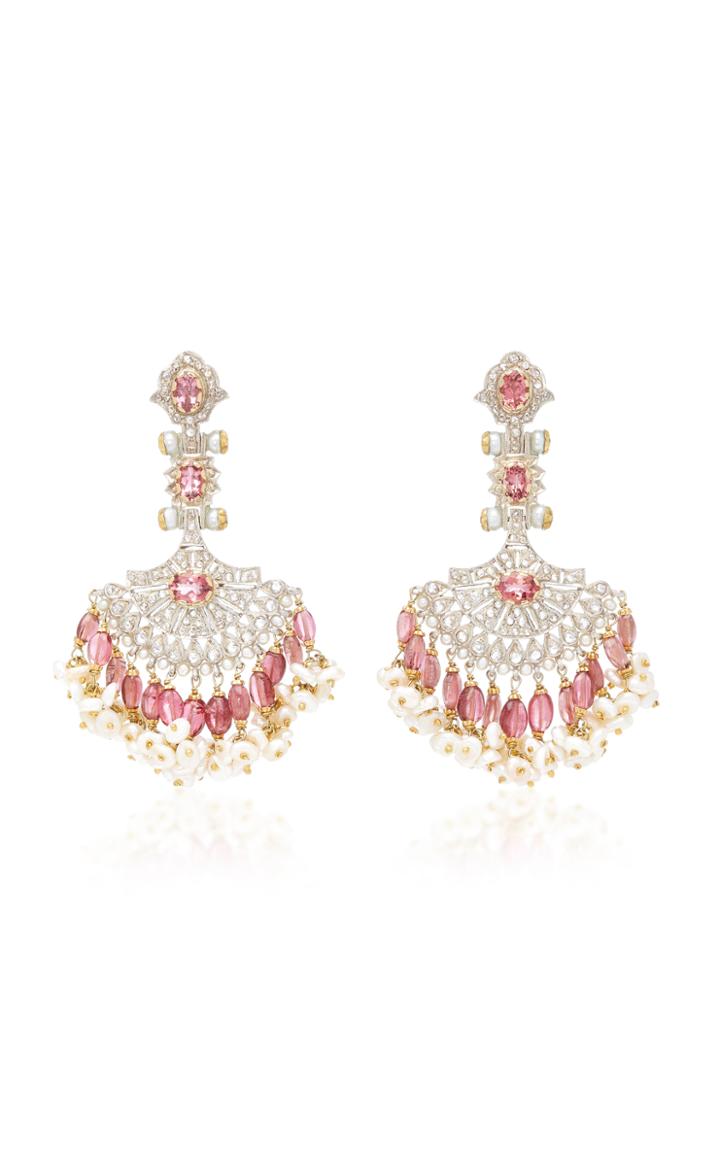 Sanjay Kasliwal 14k Gold Indorussian Multi-stone Fan Earrings