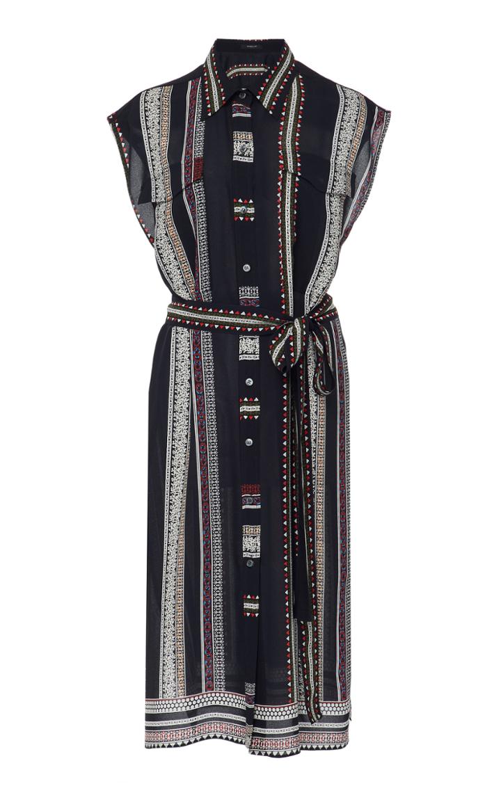 Derek Lam Sleeveless Button Down Silk Shirt Dress With Belt
