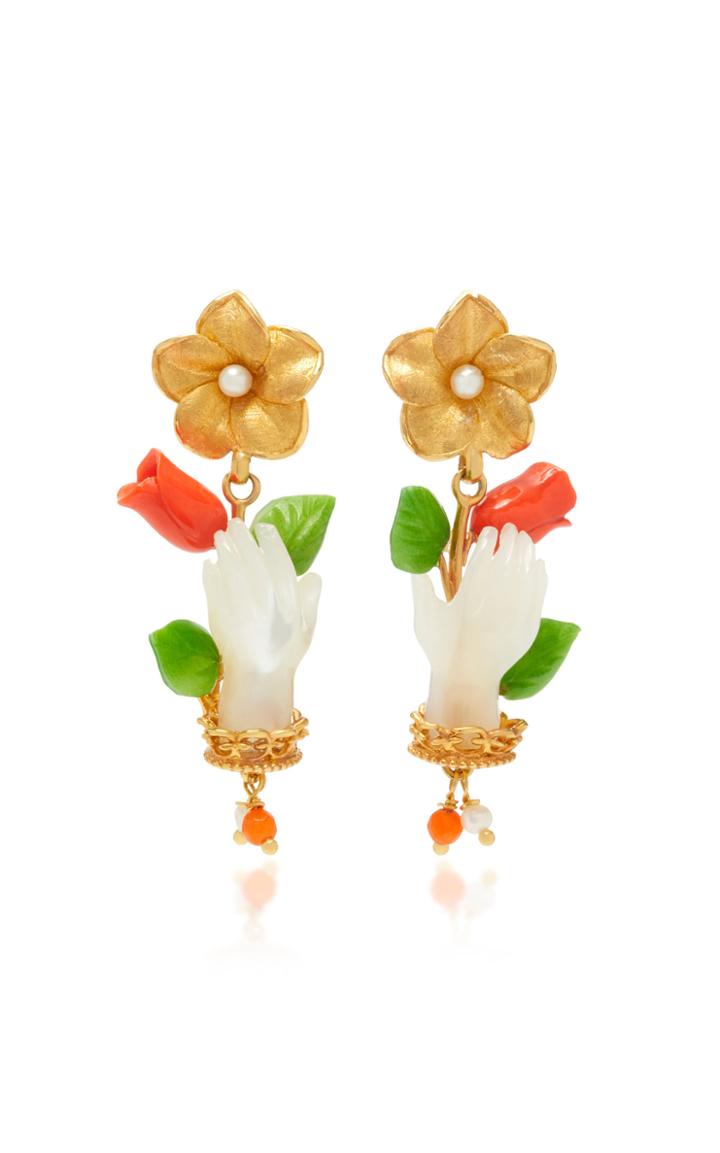Of Rare Origin Coral And Mother-of-pearl Bud Earrings