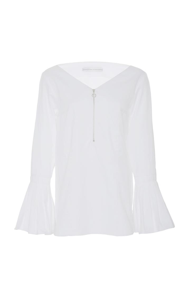 Christina Economou Half Zip Pleated Sleeve Blouse