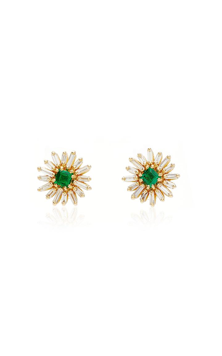 Moda Operandi Suzanne Kalan 18k Yellow Gold Emerald Flower Stud Earrings