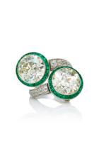 Munnu The Gem Palace One-of-a-kind Double Diamond Ring/earrings With Emeralds