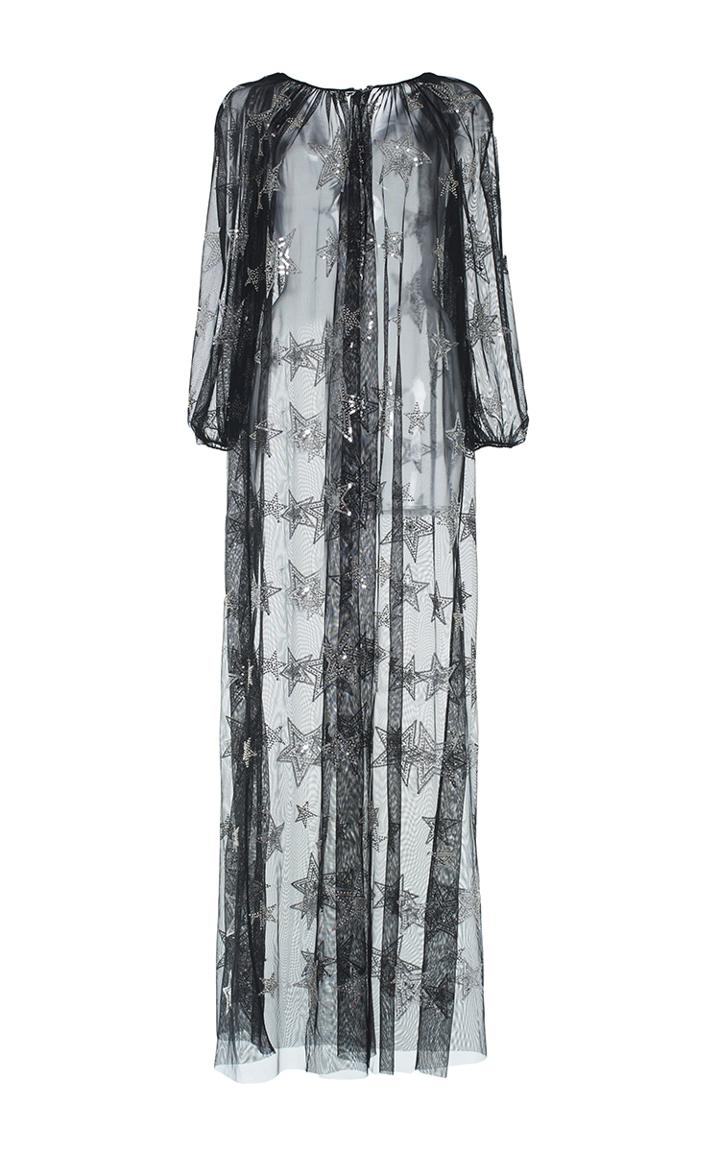 Huishan Zhang Chiffon Cape With Star Embroidery Detail