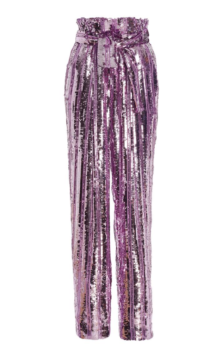 Sally Lapointe Striped Belted Sequined Tapered Pants