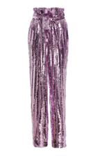 Sally Lapointe Striped Belted Sequined Tapered Pants