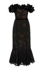 Marchesa Floral Applique Off-the-shoulder Lace Dress