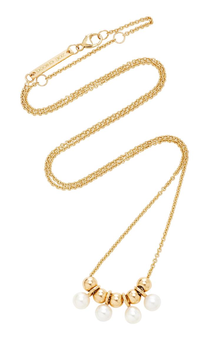 Zoe Chicco 14k Gold Necklace With Sliding Adjustable Beads And Dangling Pearls