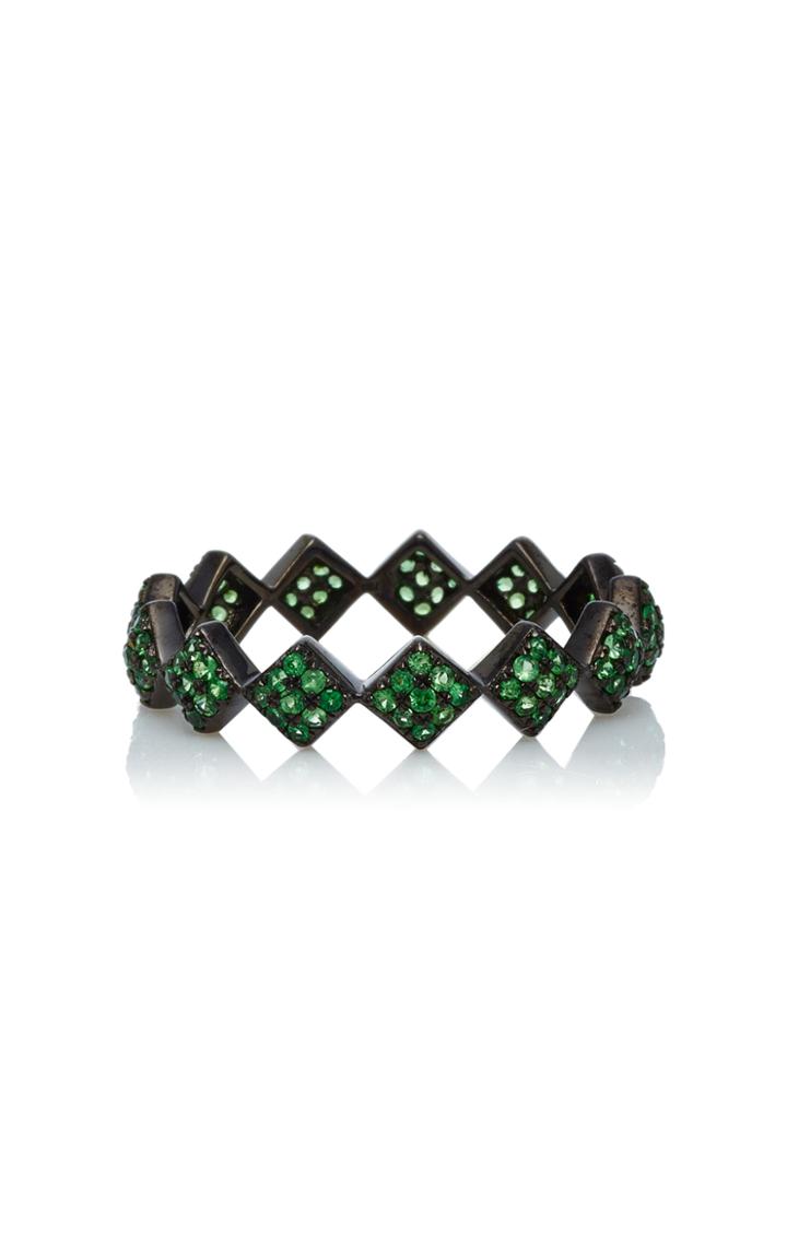 Ofira 18k Black Gold Green Garnet Tattoo Band Ring