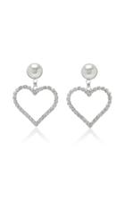 Alessandra Rich Crystal Heart Earrings With Pearl Clip