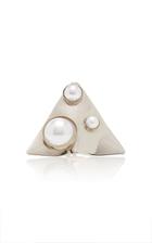 Moda Operandi Rodarte Silver Triangle Ring With Pearl Details