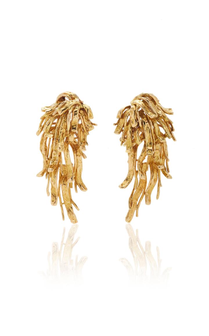 Vintage Chaumet By Mahnaz Collection Set Of 18k Yellow Gold Textured Rays Bracelet And Earrings