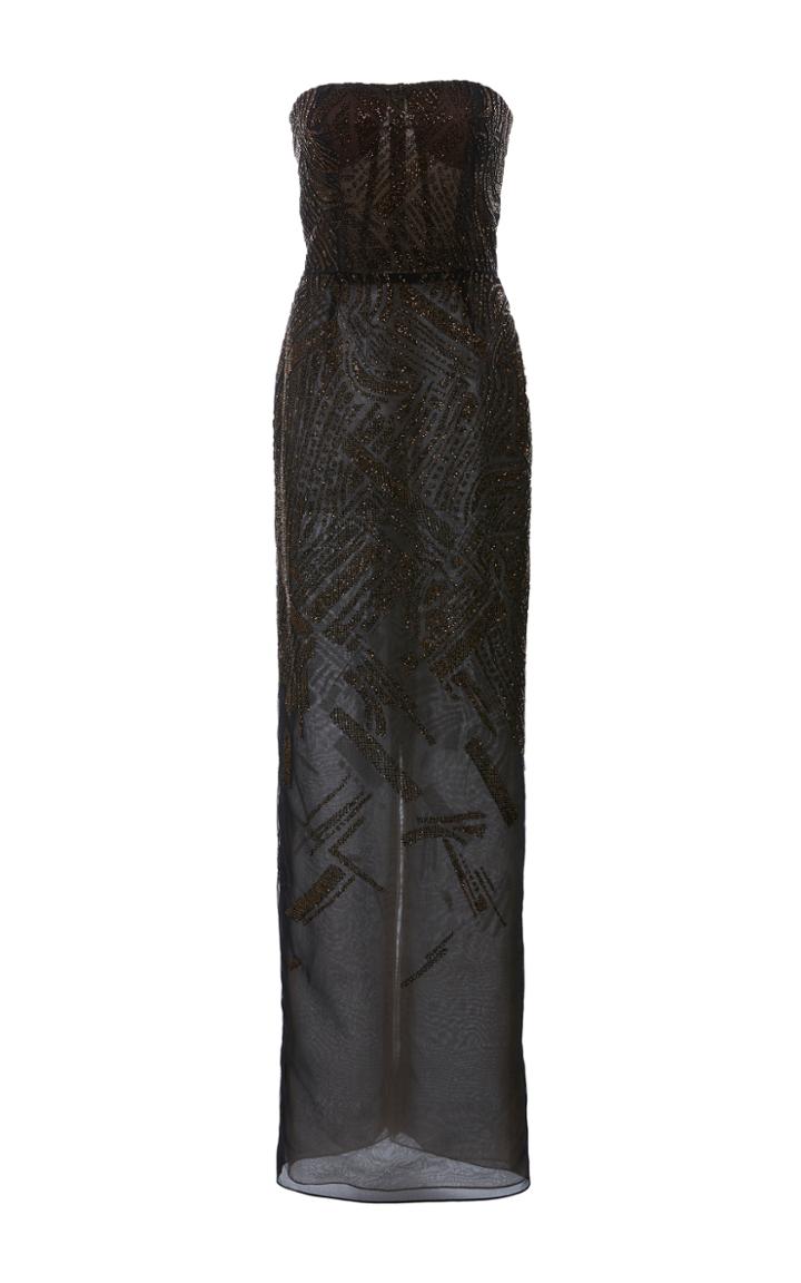 J. Mendel Oversized Chevron Strapless Gown