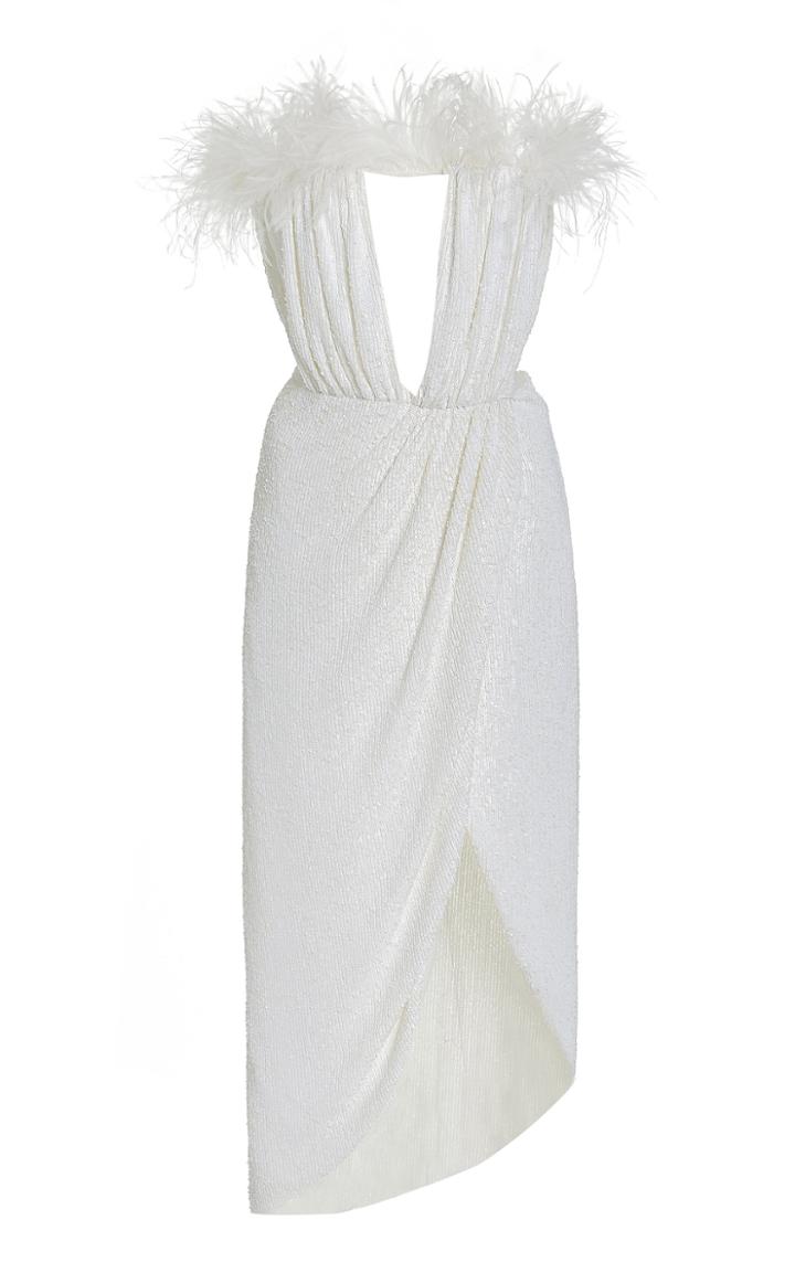 Nervi Bonnie Feather-trimmed Front Slit Dress