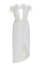 Nervi Bonnie Feather-trimmed Front Slit Dress