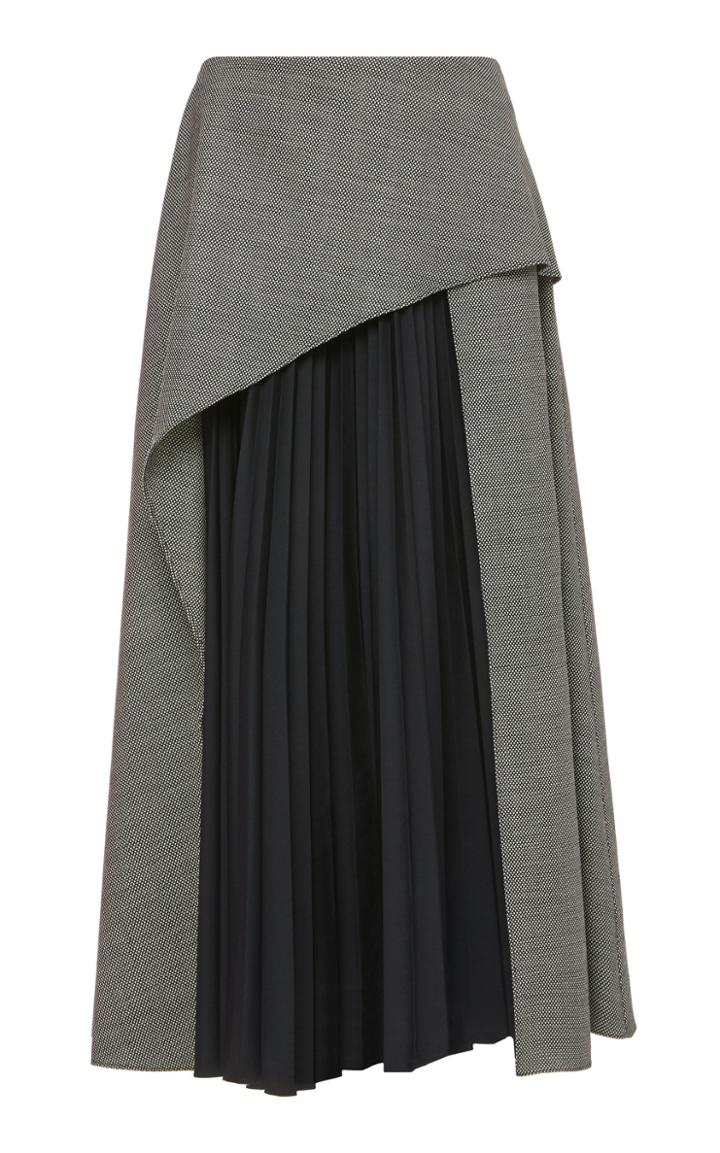 Claudia Li Pleated Panel Wool Skirt