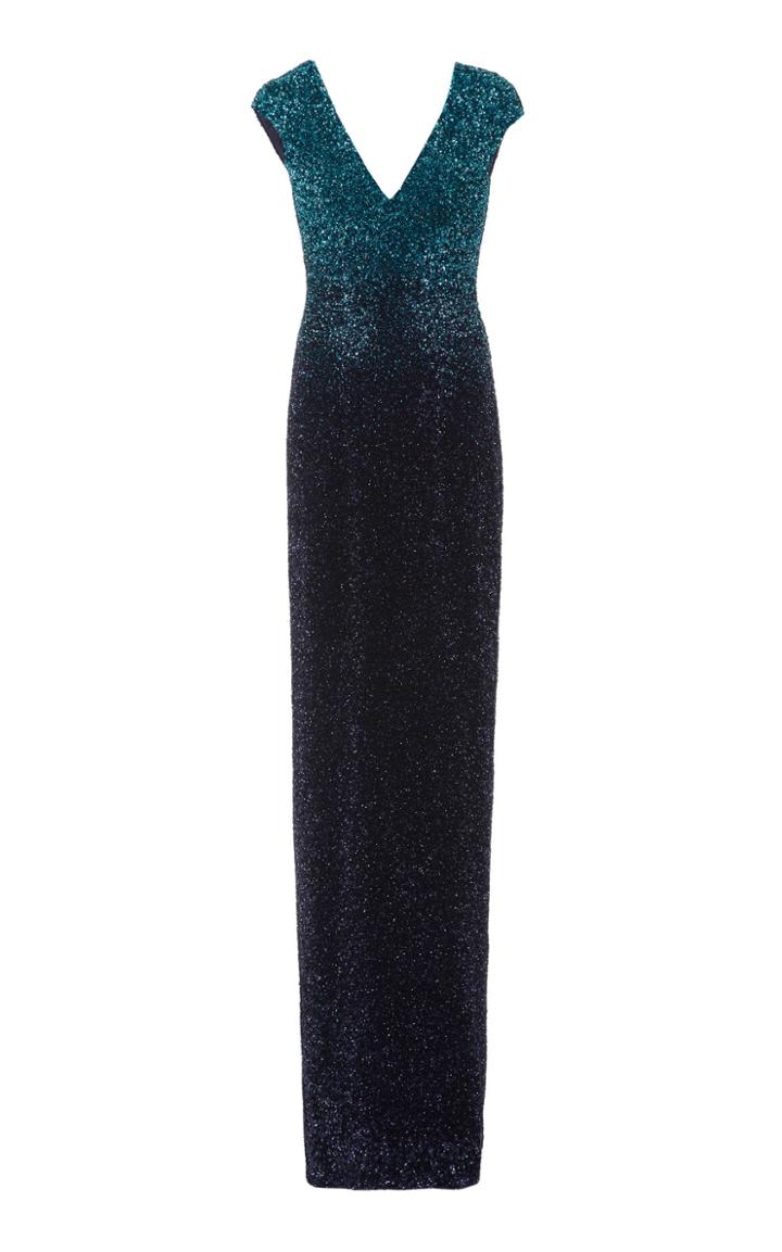 Moda Operandi Pamella Roland Ombr Sequined V-neck Dress Size: 0