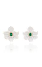 Casa Castro 18k Gold, Diamond And White Agate Flower Earrings