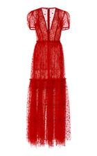 Moda Operandi Costarellos Flocked Dot Plunging Neckline Tulle Dress With Tiered Skir