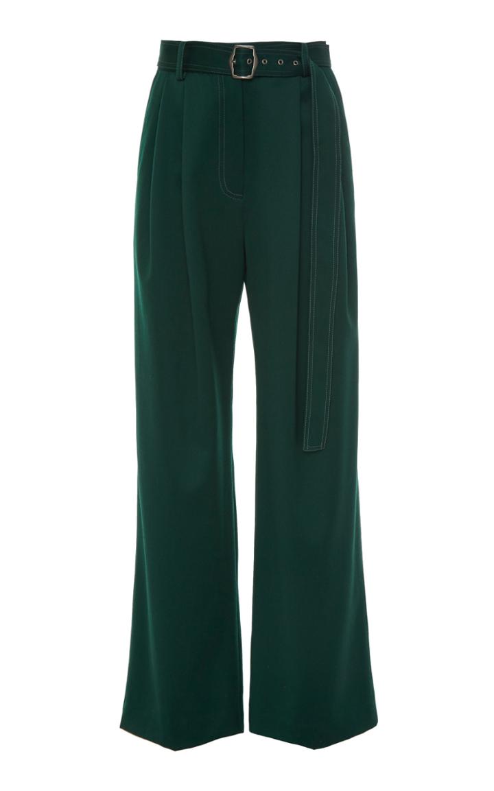 Sies Marjan Blanche Pleated Belted Wool Wide-leg Pants