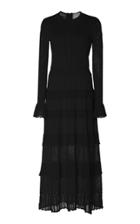 Lela Rose Ruffled Mixed-knit Midi Dress