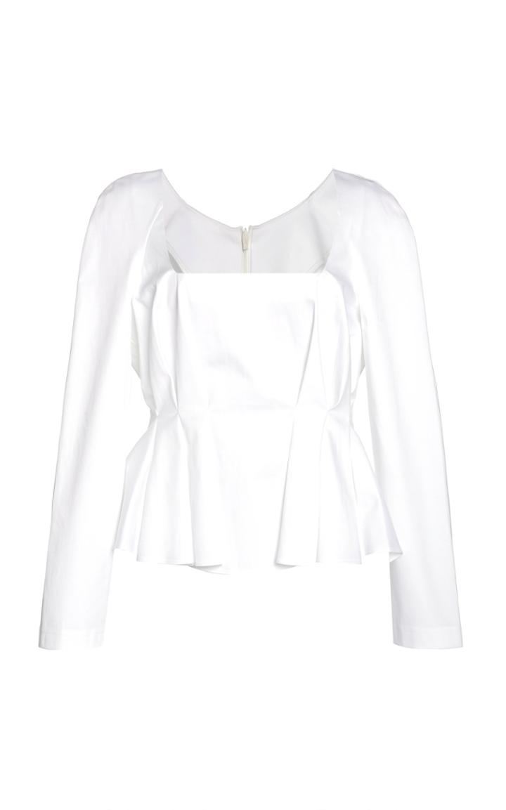 Moda Operandi Piece Of White Mandy Square Neckline Pleated Cotton-blend Poplin Shirt