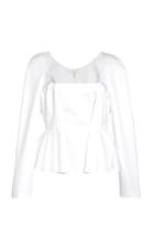 Moda Operandi Piece Of White Mandy Square Neckline Pleated Cotton-blend Poplin Shirt
