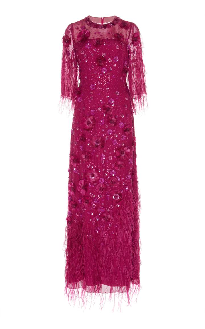 Andrew Gn Bead And Feather Embroidered Dress