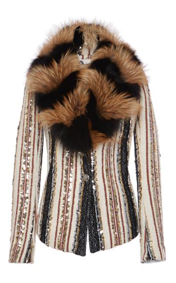 Lanvin Sequin Jacket With Fur Collar