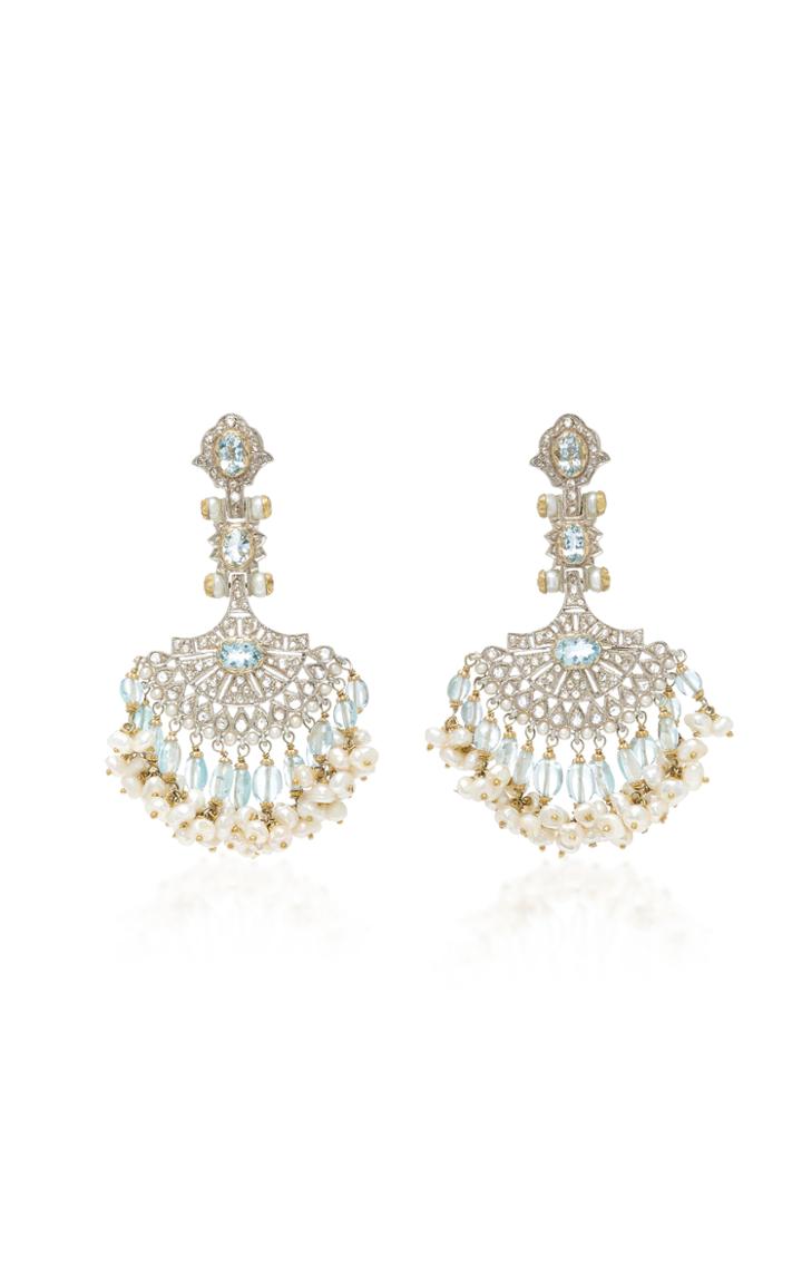 Sanjay Kasliwal 14k Gold And Silver Aquamarine Pearl And Diamond Earrings