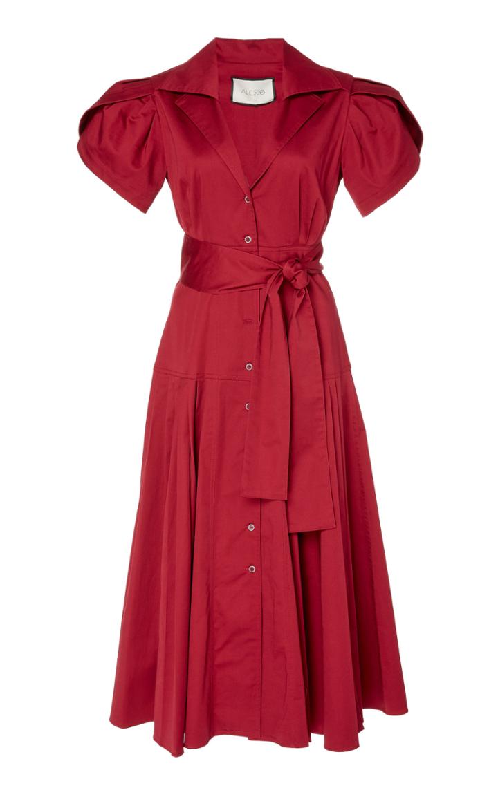 Alexis Rosetta Pleated Midi Shirt Dress