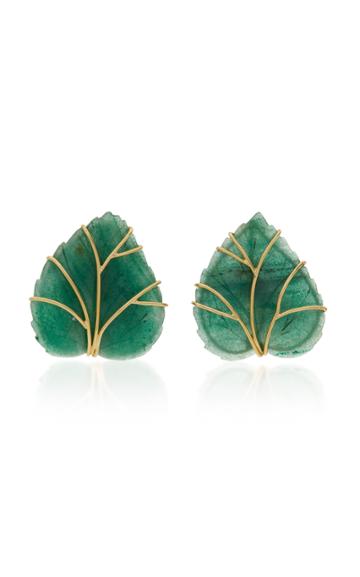 Sorab & Roshi 18k Gold And Aventurine Leaf Earrings