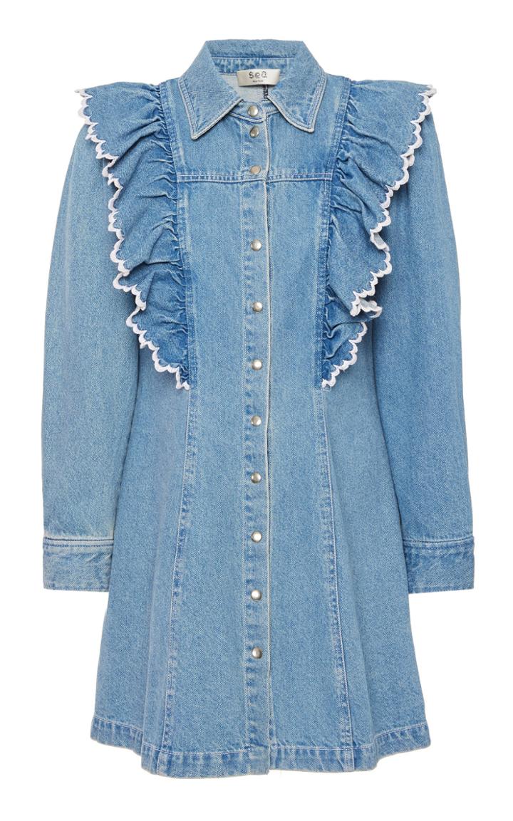 Moda Operandi Sea Mara Ruffled Denim Mini Dress Size: 0
