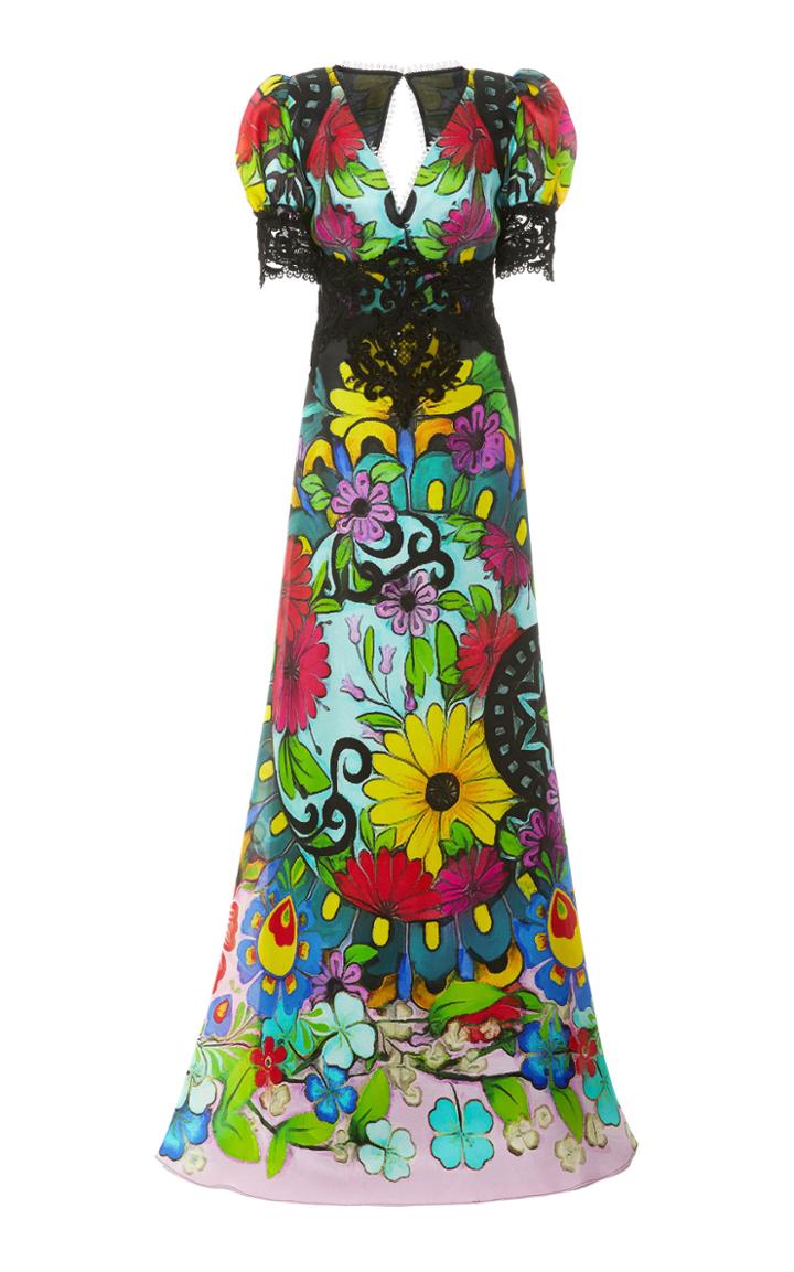 Moda Operandi Naeem Khan Lace-accented Abstract-printed Silk Gown Size: 2