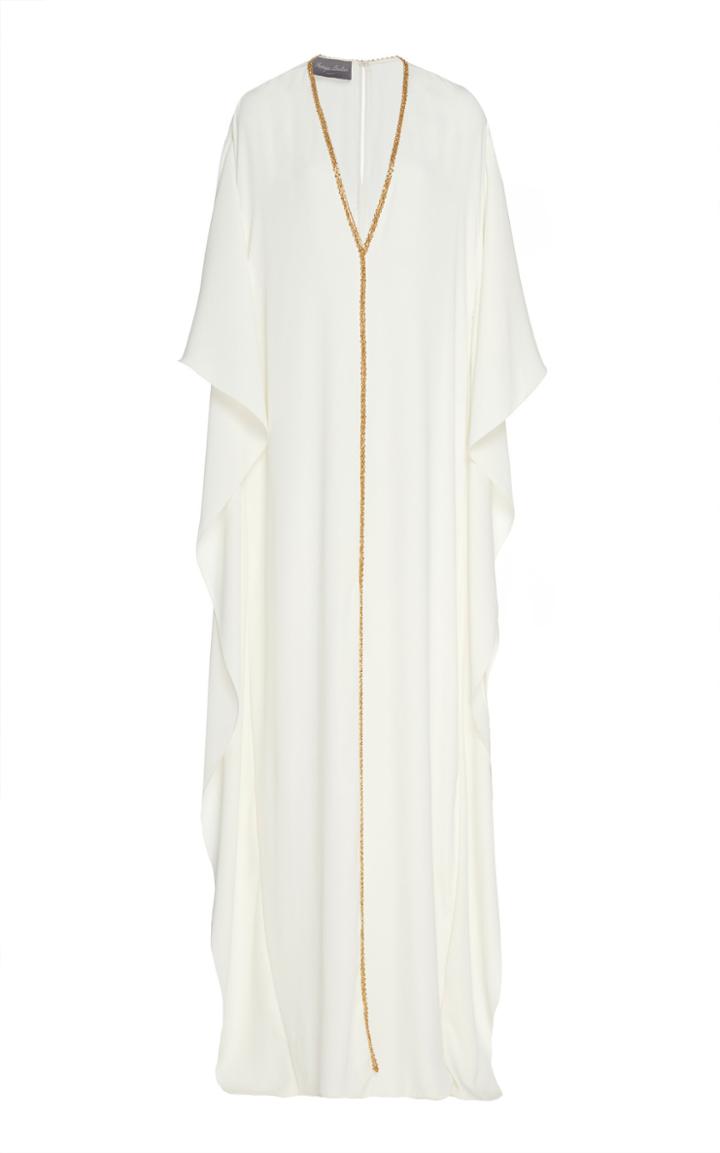 Monique Lhuillier Beaded-trim Ruffled Crepe Caftan Size: S