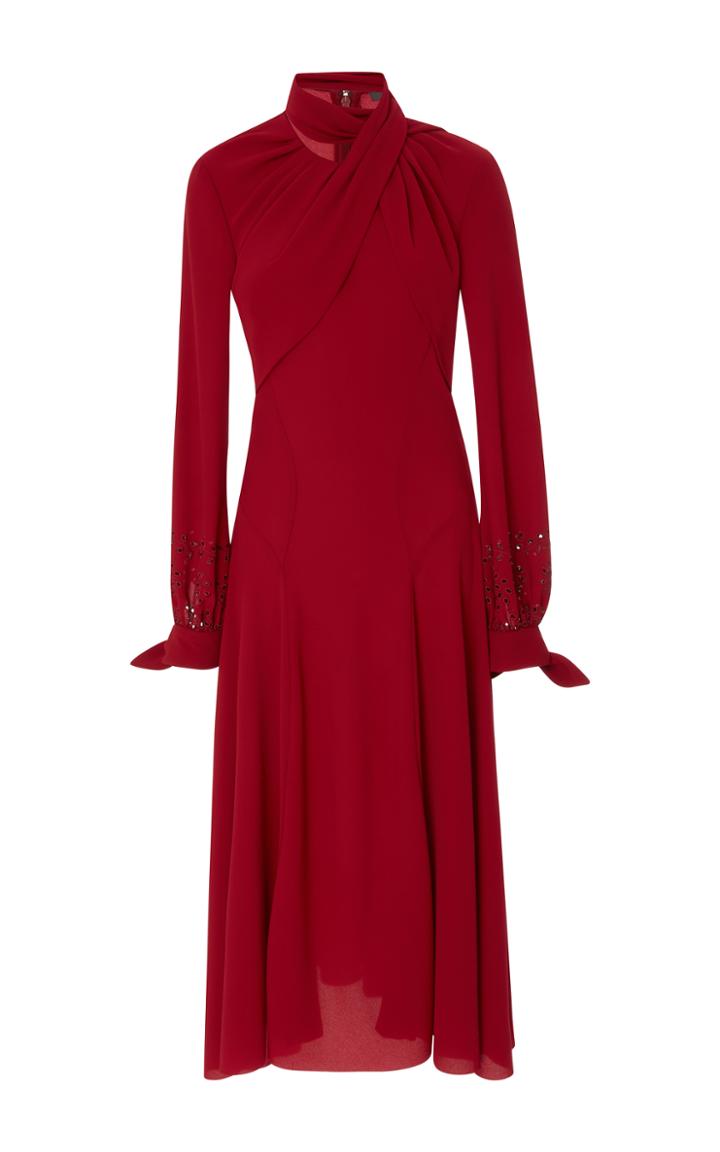 Zac Posen Crepe Long Sleeve Midi Dress