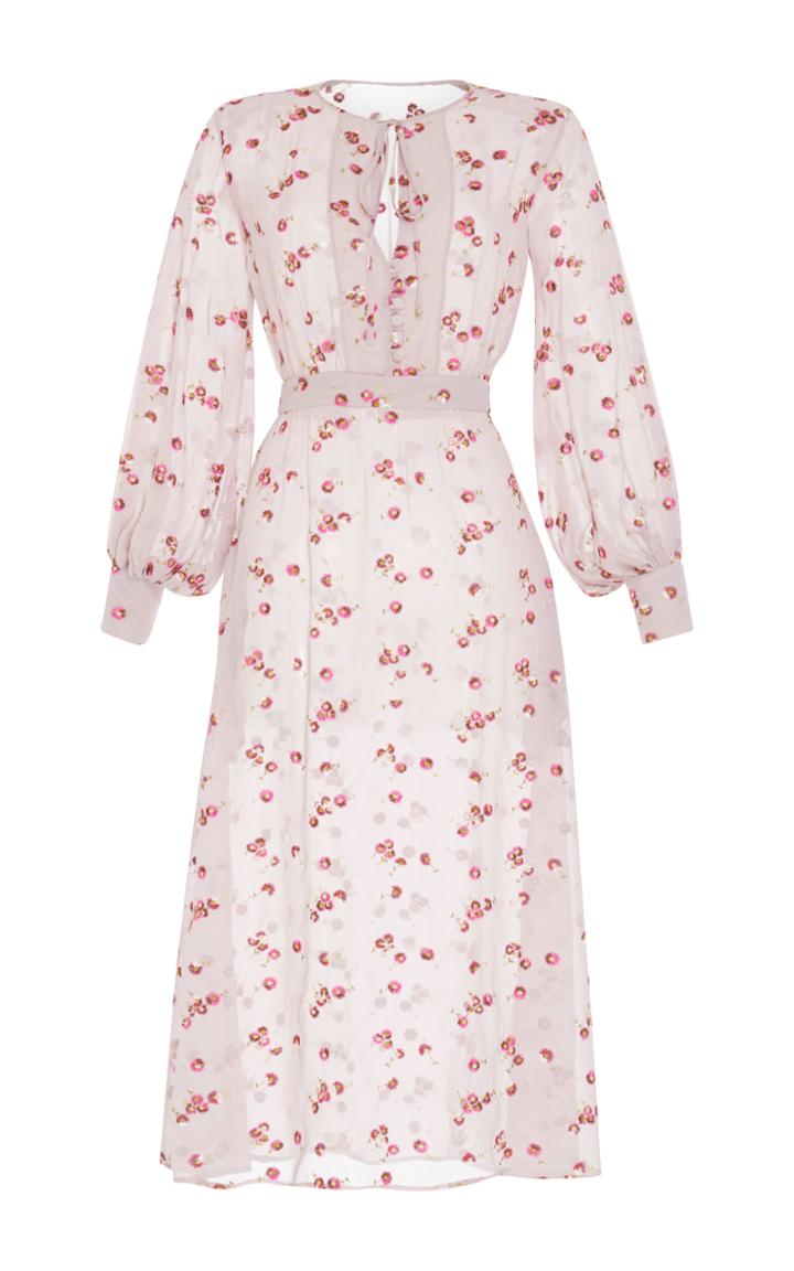 Luisa Beccaria Embroidered Georgette Chemisier Dress