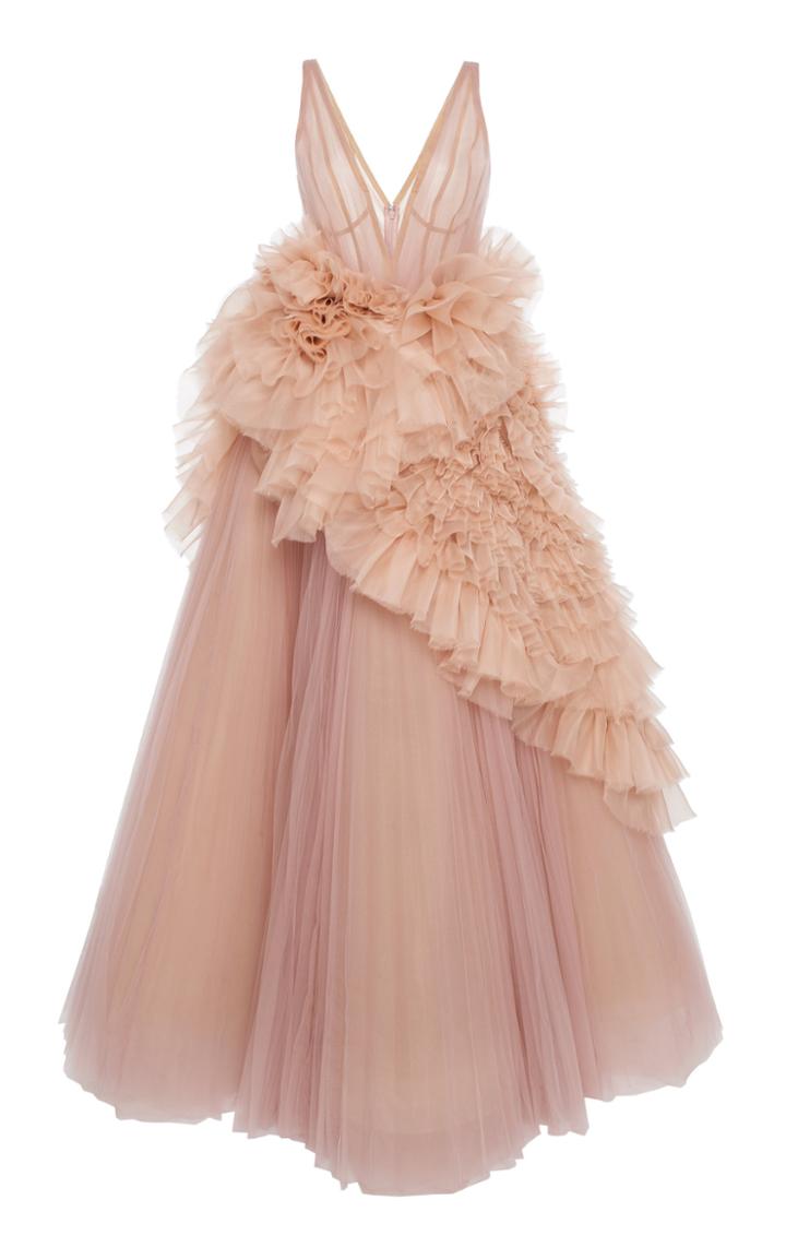 J. Mendel Pleated Ruffled Silk-blend Tulle Gown