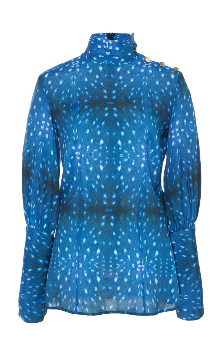 Stella Jean Puff Sleeve High Neck Printed Blouse