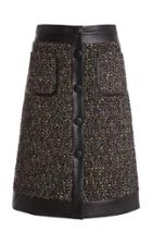 Moda Operandi Huishan Zhang Roro Faux Leather-trimmed Tweed Midi Skirt