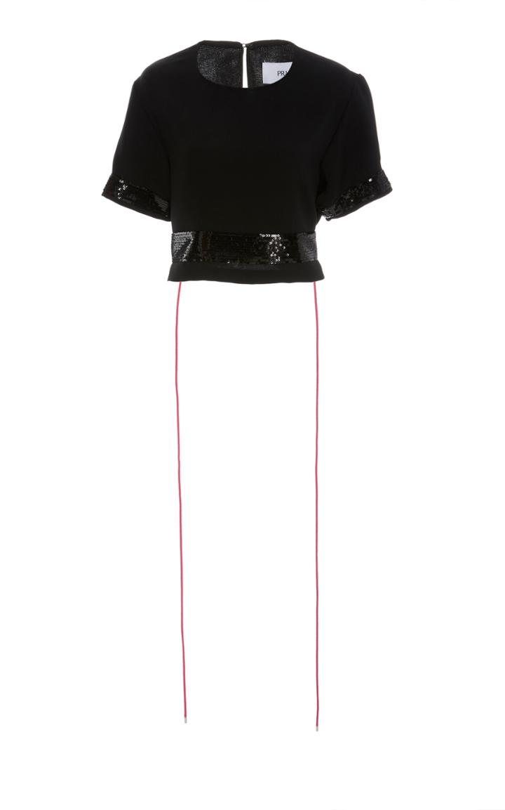 Prabal Gurung Cropped Embroidered Silk Tee