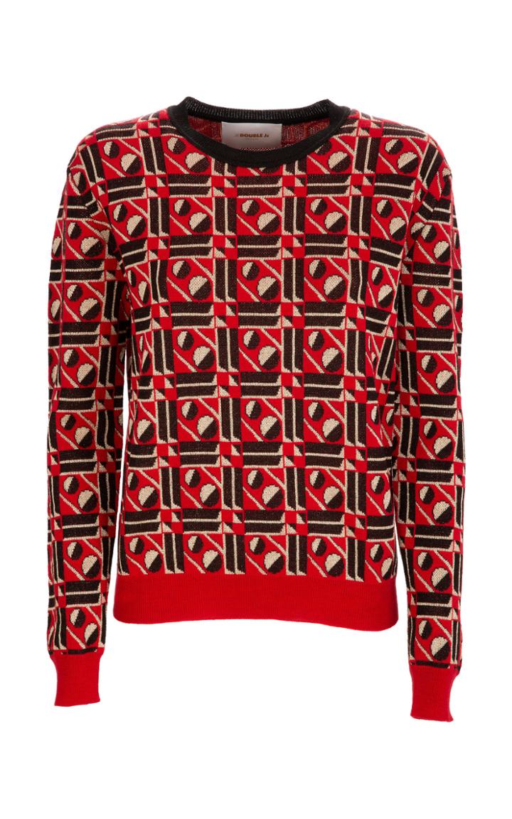 La Doublej Metallic Jacquard Crew-neck Sweater
