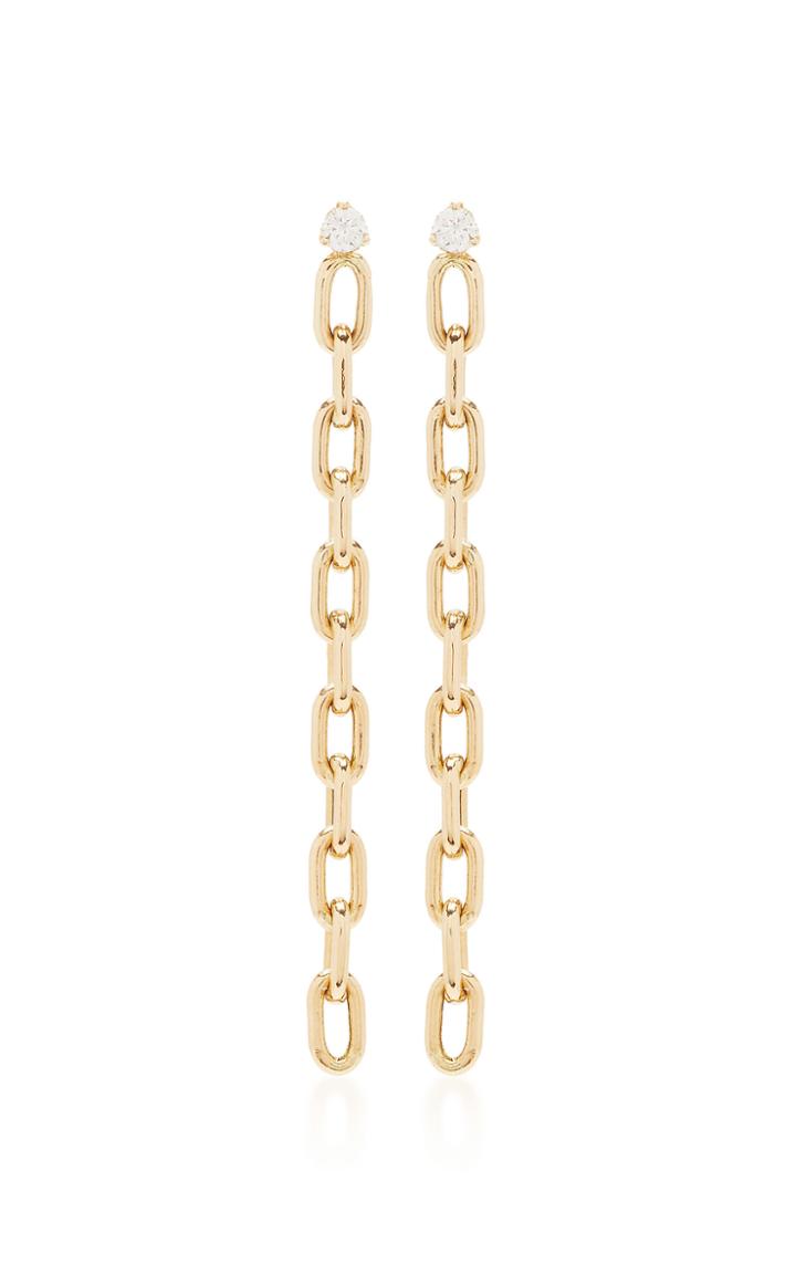 Zoe Chicco 14k Large Square Oval Link Earrings With Prong Set Diamonds On Top