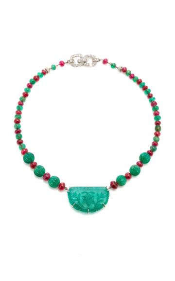 Vintage Van Cleef & Arpels Carved Emerald And Ruby Bead Necklace