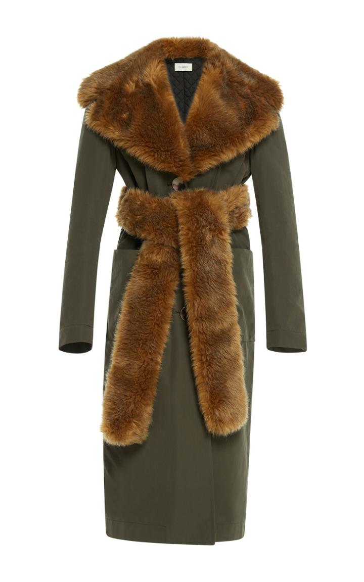 Isa Arfen Faux Fur Trenchcoat With Fur Belt