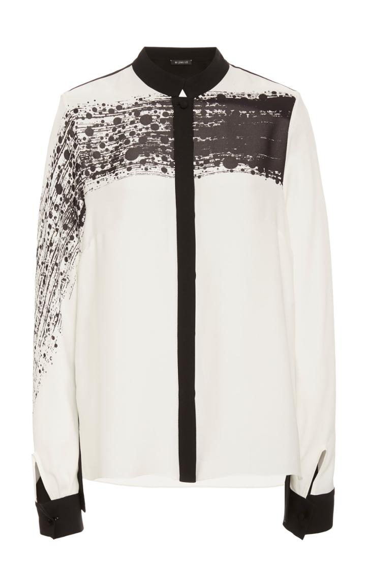 Mi Jong Lee Silk High Low Mandarin Collar Shirt