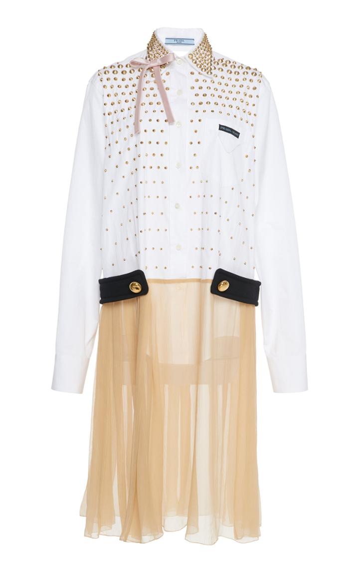 Prada Stud Embellished Cotton Shirt Dress