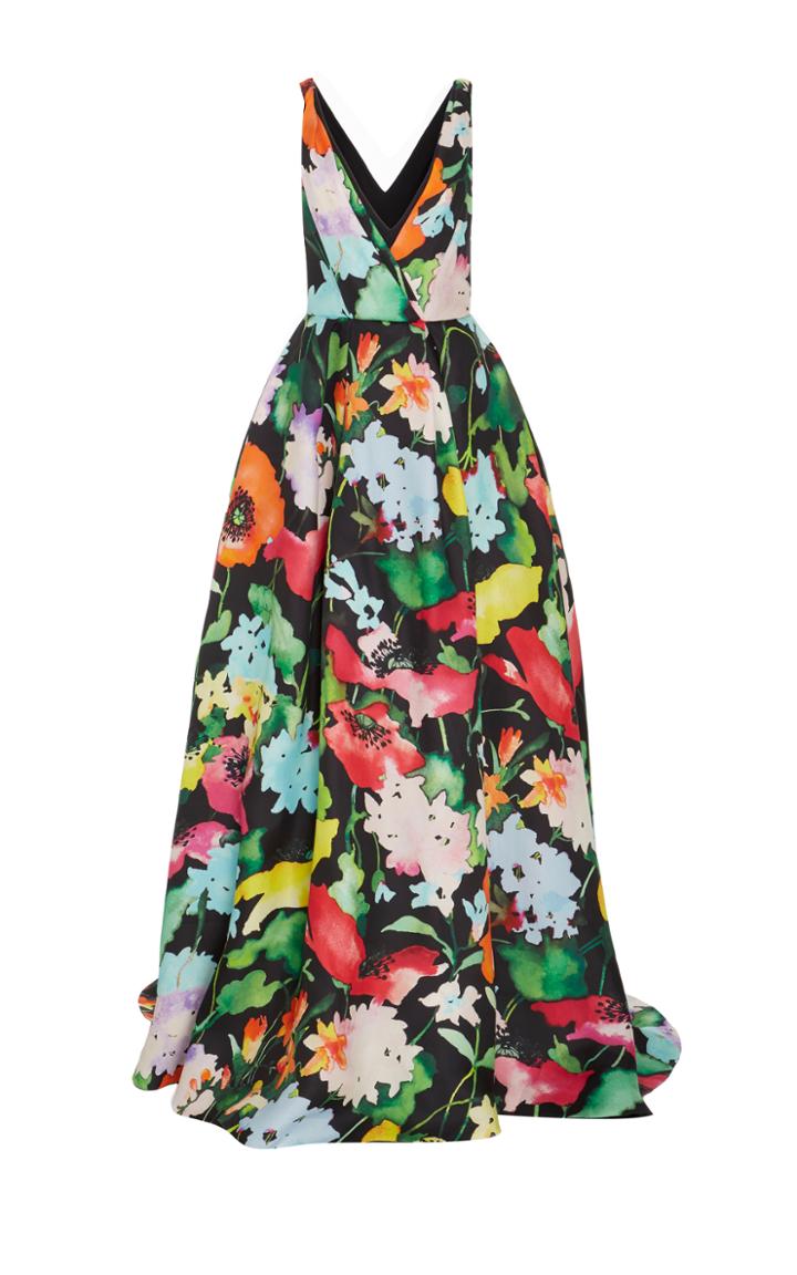 Monique Lhuillier V-neck Printed Ball Gown