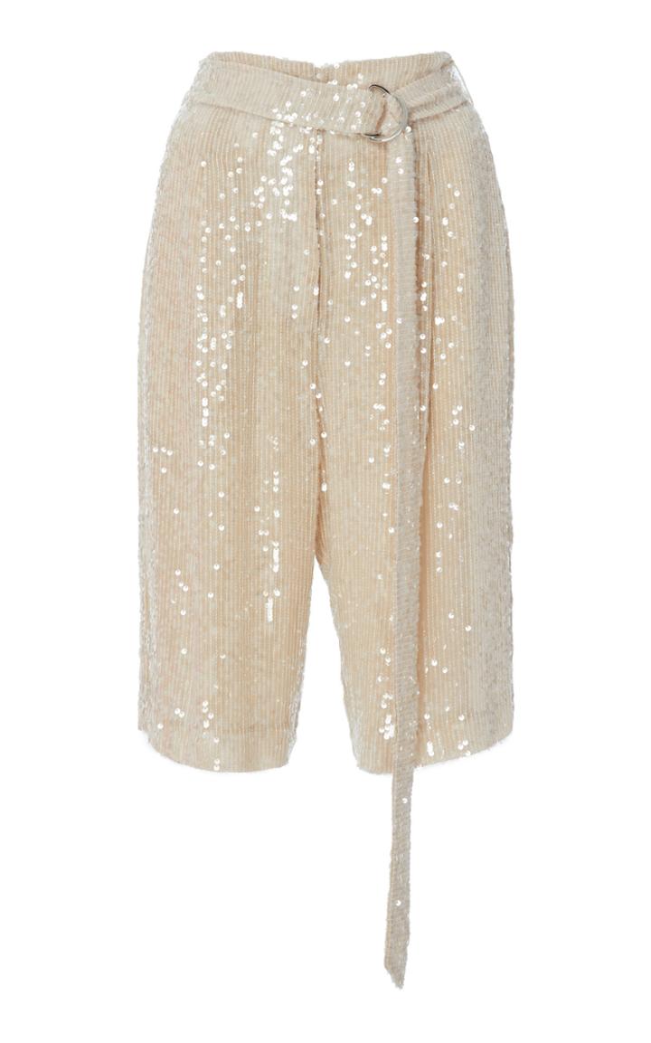Sally Lapointe Belted Sequined Tulle Shorts