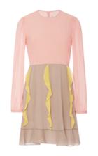 Red Valentino Long Sleeve Colorblock Ruffle Dress