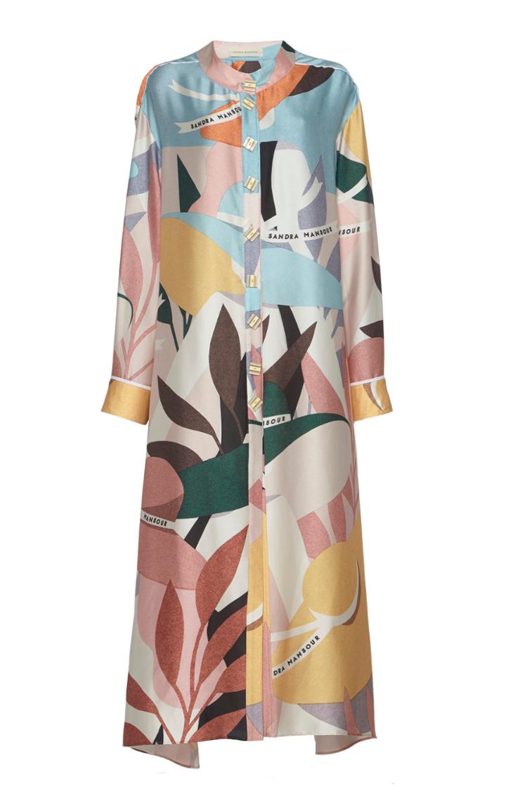 Sandra Mansour Chapeau De Paille Printed Satin Dress